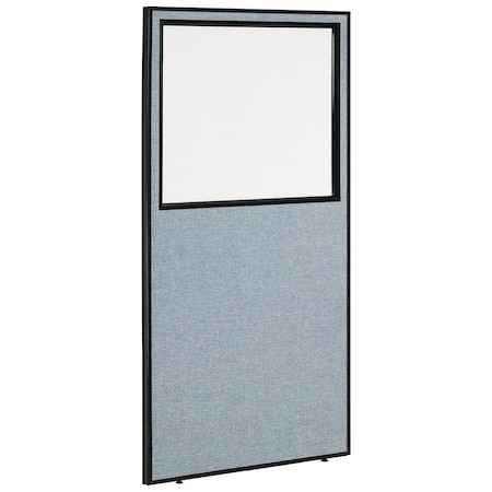 Global Industrial 36-1/4W x 72H Office Partition Panel with Partial Window, Blue 694663WBL